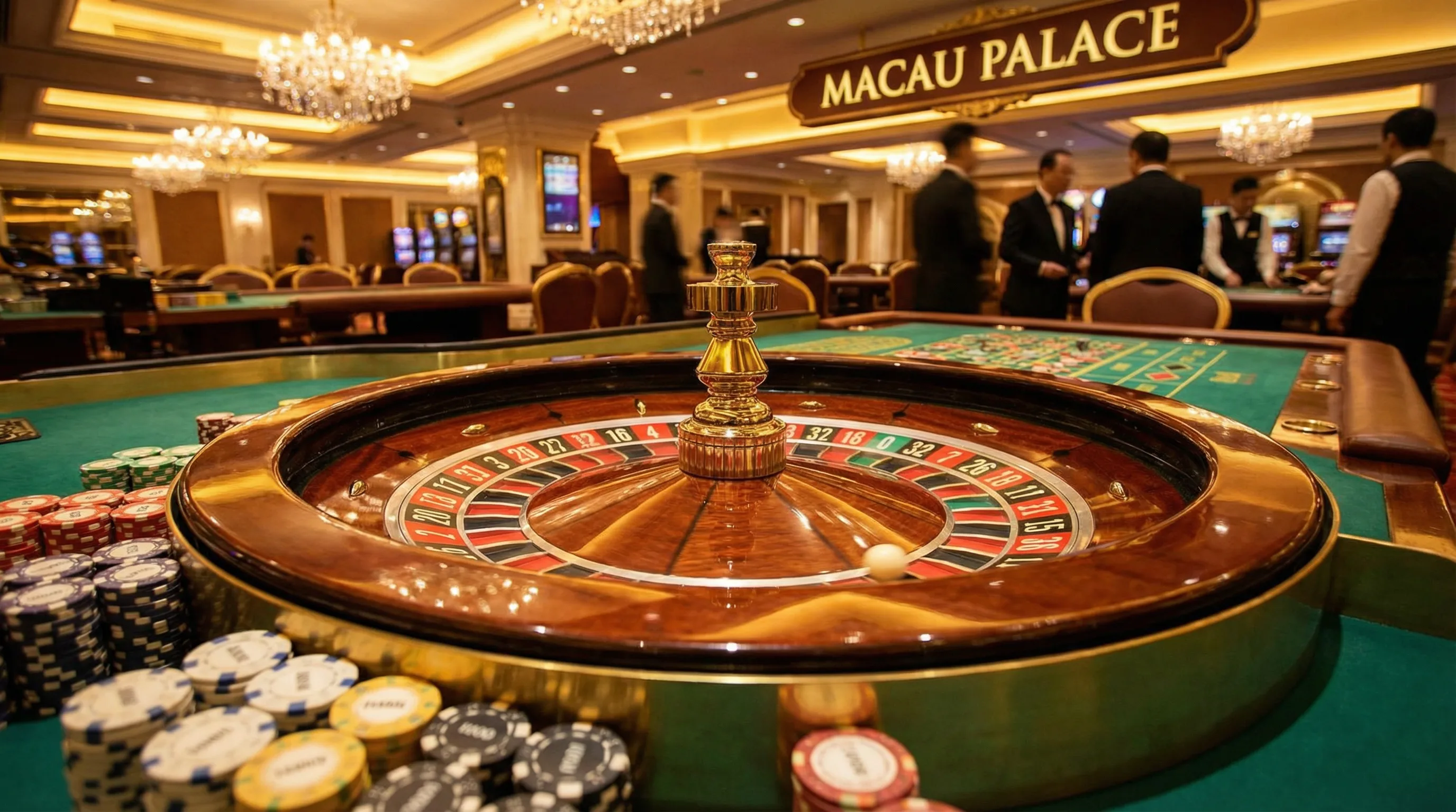 澳门赌场轮盘游戏特写